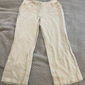 Ellen Tracy Light Beige Straight-Leg Linen Pants
